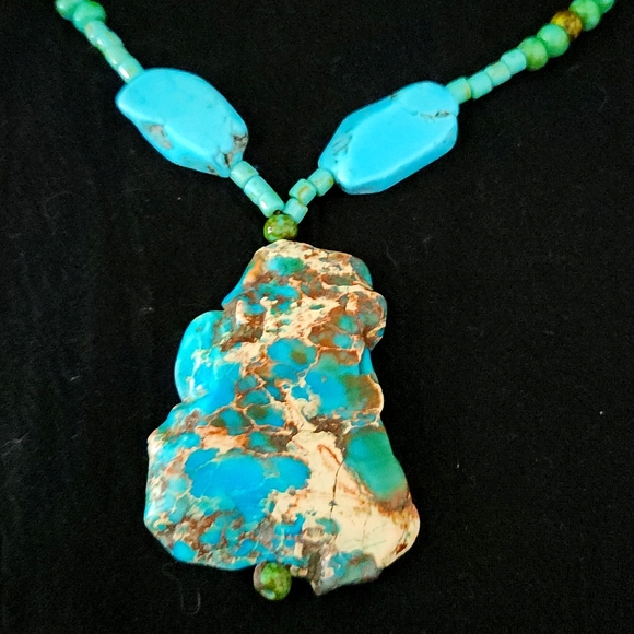 Large sea jasper and turquoise necklace - Picture 2 of 5